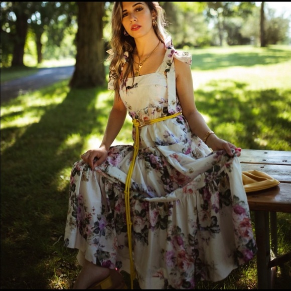 Chicwish Dresses & Skirts - Chicwish Watercolor Floral Print Tie-Strap Maxi Dress with Ruffle Skirt NWT